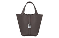 HERMES Clemence Bullock Leather Basket Bag Handbag Bucket Bag 18 Women's Ebony