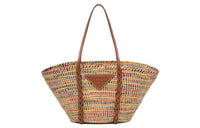 PRADA Straw And Wicker With Leather Tote Bag Shopping Bag Shoulder Bag Handbag Women's Multicolor
