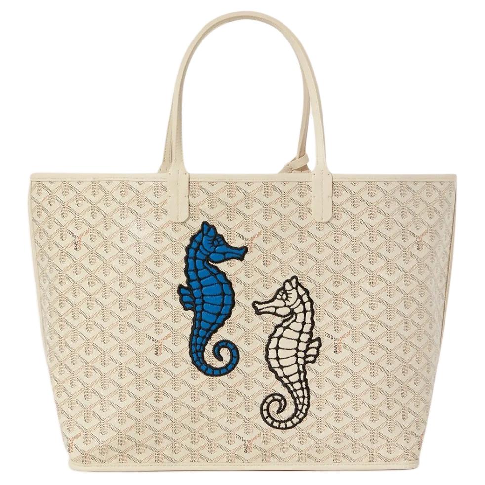 GOYARD Anjou Calfskin With Canvas Tote Bag Shopping Bag Handbag Shoulder Bag Women's Sand Stone