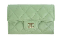 CHANEL Grained Calfskin Coin Purses Card Holders Women's Green