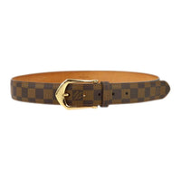 LOUIS VUITTON Damier Ebène Pin Buckle Logo Print PVC Hardware Leather Belts Women's Umber Width: 3CM