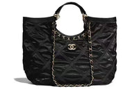 CHANEL Nylon Shopping Bag, Tote Medium Size Women's Black Gold