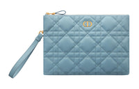 DIOR Lambskin Wallet Wrist Bag Clutch Women's Blue