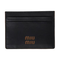 MIU MIU Cow Leather Card Holder Unisex Black Cognac