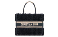 DIOR BookTote Shearling Tote Bag Shopping Bag Handbag Medium Size Women's Navy