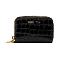 MIU MIU Cow Leather Card Clip Wallets Unisex Black