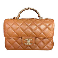 CHANEL Lambskin Chain Bag Shoulder Bag Crossbody Bag Mini Women's Light Orange Brown