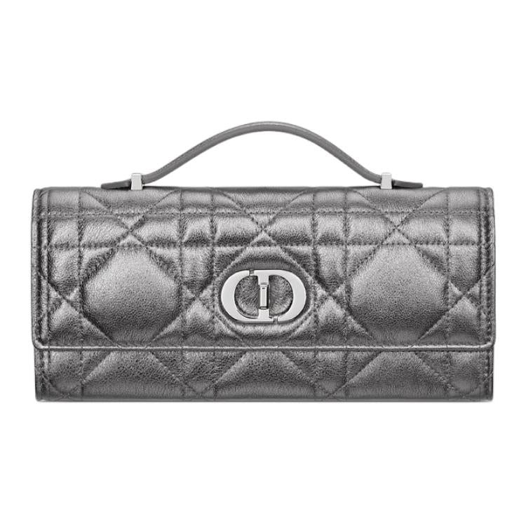 DIOR Cow Leather Handbag Women's Silver