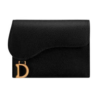 DIOR Saddle Grained Cow Leather Wallets Card Holders Unisex Black