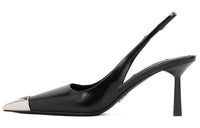 PRADA 75mm Slingback Pump Black Leather Women's