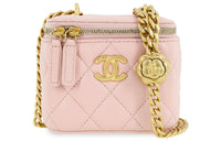 CHANEL Sheepskin Square Box Shoulder Bag, Crossbody Bag Small Size Women's Pink