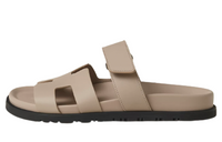 HERMES Chypre Sandal Beige Mastic Calfskin Leather Women's