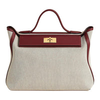 HERMES 24/24 Canvas With Swift Calfskin Handbag Women's Beige & Red