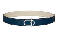 HERMES Comfortable Silver Buckle Togo Calfskin Double-Sided Leather Belt Men's Blue/White Width: 3.8cm