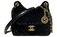 CHANEL Velvet Hobo Bag Crossbody Bag Shoulder Bag Women's Black