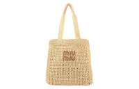 MIU MIU Fabric Tote Bag, Shopping Bag, Handbag Women's Beige & Brown