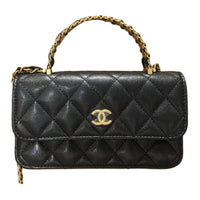 CHANEL Leather Handbag Shoulder Bag Crossbody Bag Women's Black