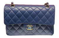 CHANEL Classic Flap CF Calfskin Shoulder Bag Crossbody Bag Small Size Women's Blue