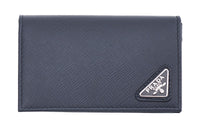 PRADA Cow Leather Card Holder Wallet Men's Blue