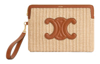 CELINE Fabric With Cow Leather Clutch Small Size Women's Natural/Brown