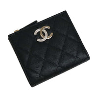 CHANEL Leather Wallet Women's Black