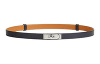 HERMES Solid Color Design Leather Belts Unisex Blue Width 1.8cm