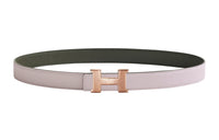 HERMES Hammer Pattern Gold Buckle Epsom Calfskin Double-Sided Leather Belt Women's Light Purple Width: 2.4cm