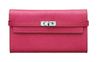 HERMES Kelly Mysore Goat Skin Wallet Women's E5 Rose Tyrien Peach Pink