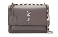 SAINT LAURENT SUNSET Smooth Leather Sunset Bag Shoulder Bag Crossbody Bag Medium Size Women's Mist White