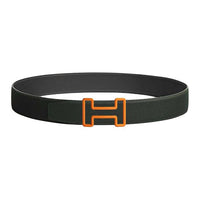 HERMES Leather Leather Belts Unisex Graphite/Green Width: 3.8cm