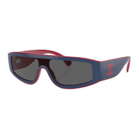 CHANEL Plastic Irregular Shape Sunglasses Women's Blue