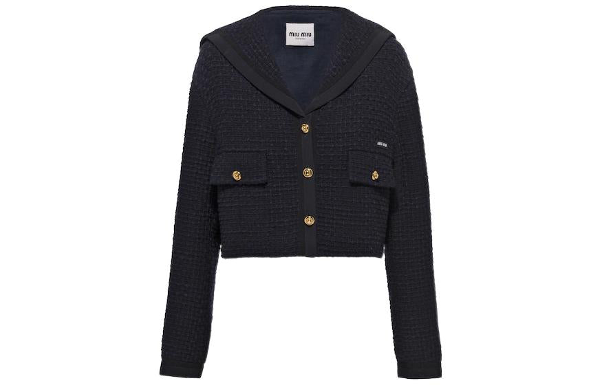 MIU MIU SS23 Cropped Coat Women's Navy Blue