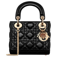 DIOR Lady Dior Sheepskin One Shoulder Handbags Mini Women's Black