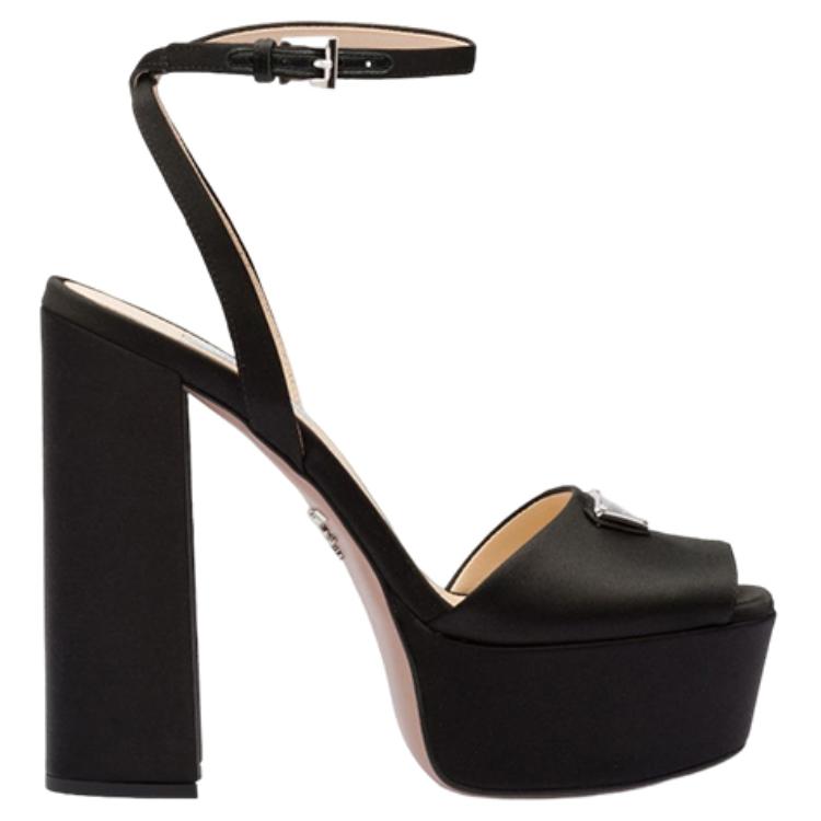 PRADA 135mm Platform Sandals Black Satin Women's