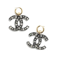CHANEL Metal Resin Brass Earrings Unisex Black