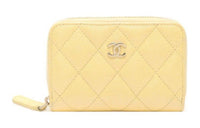 CHANEL Leather Wallets Coin Purses Unisex Yellow