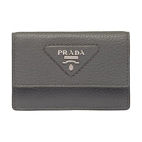 PRADA Leather Card Holder Men's Marble Gray