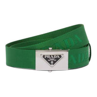 PRADA Unique Badge Leather Leather Belts Men's Green