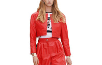 CHANEL Leather Jackets Women's Red