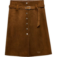 PRADA Leather Long Skirt Women's Tobacco