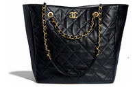 CHANEL Leather Crossbody Bag Shopping Tote Large Size Women's Black