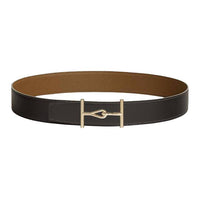 HERMES Calfskin Leather Belts Men's Graphite Gray/Brown Width: 3.8CM