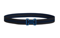 HERMES Multicolor Design Leather Belts Men's Dark Blue Width 3.2CM