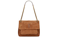 SAINT LAURENT Seamed Suede Hobo Bag Shoulder Bag Crossbody Handbag Medium Size Women's Cinnamon
