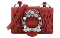MIU MIU Rhinestone Patchwork Leather Shoulder Bag Crossbody Bag Small Size Women's Red