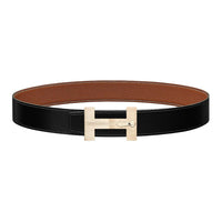 HERMES Calfskin Leather Belts Men's Black/Brown Width: 3.8CM