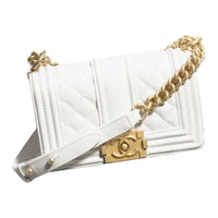 CHANEL Grained Calfskin Shoulder Bag Crossbody Bag Small Size Women's White