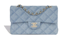 CHANEL Classic Flap CF Denim Crossbody Bag Shoulder Bag Small Size Women's Light Blue