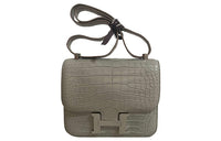 HERMES Matte Crocodile Leather Shoulder Bag Crossbody Bag Regular Women's 80 Gris Perle Pearl Gray
