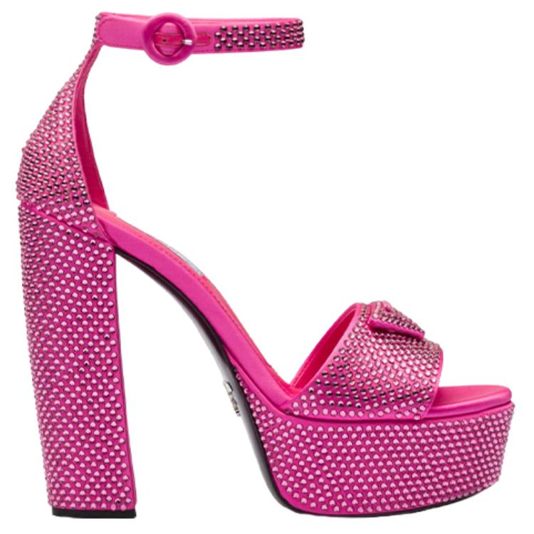 PRADA 135mm Crystal Platform Sandals Begonia Pink Satin Women's